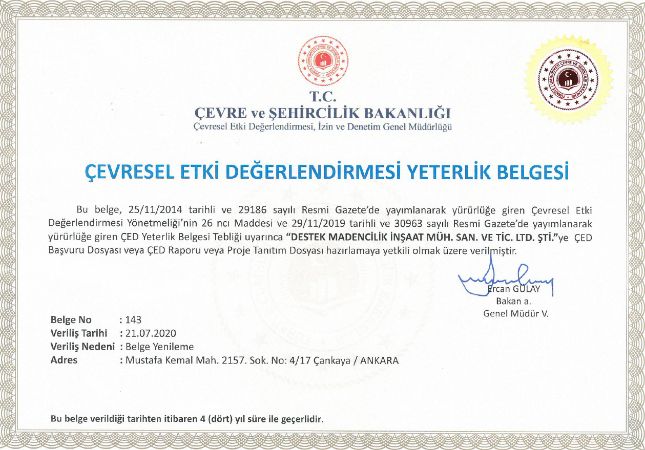 ÇED Yeterlik Belgesi