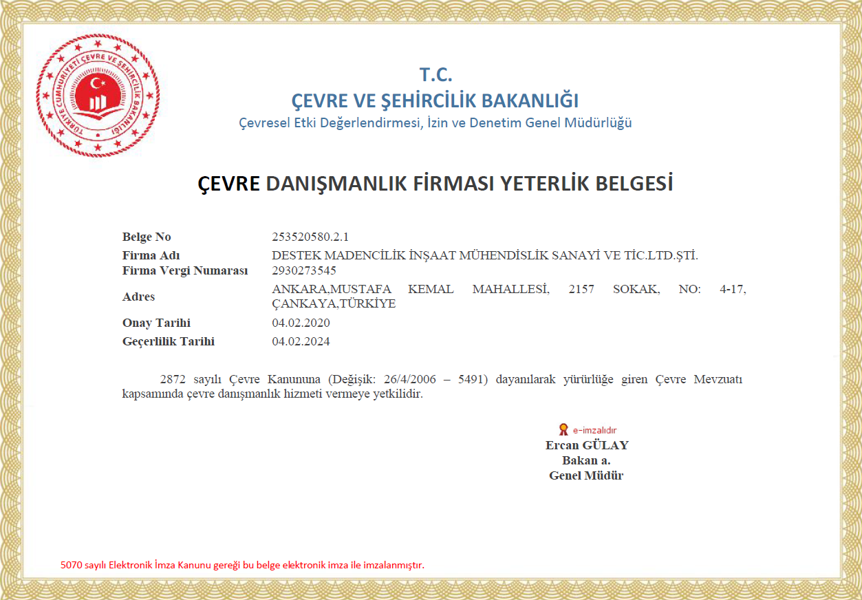 Çevre Danışmanlık Belgesi